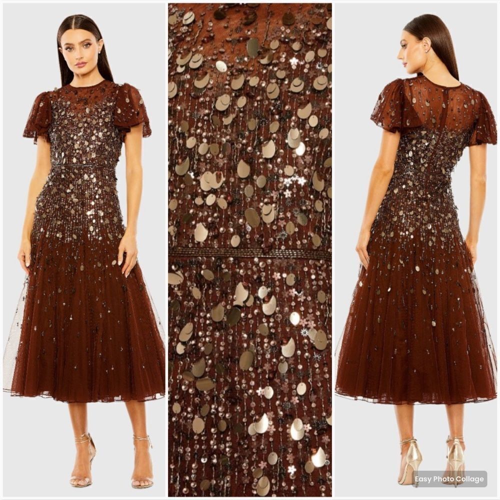 MAC DUGGAL 24018 Womens Brown Flutter Sleeve Shee… - image 2